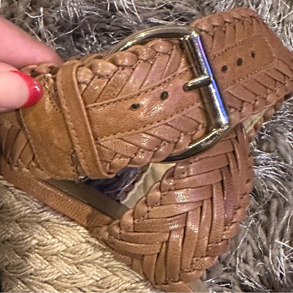 Stuart Weitzman Elixir Tan Leather Braided Wedges - Picture 13 of 14